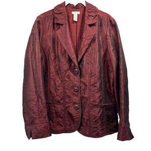 Chicos Womens Blazer Jacket Size Medium Red Taffeta Long Sleeve 3 Button Pockets